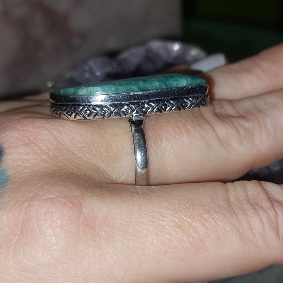 Beautiful Amazonite Silver Ring Size 9 - Picture 4 of 5